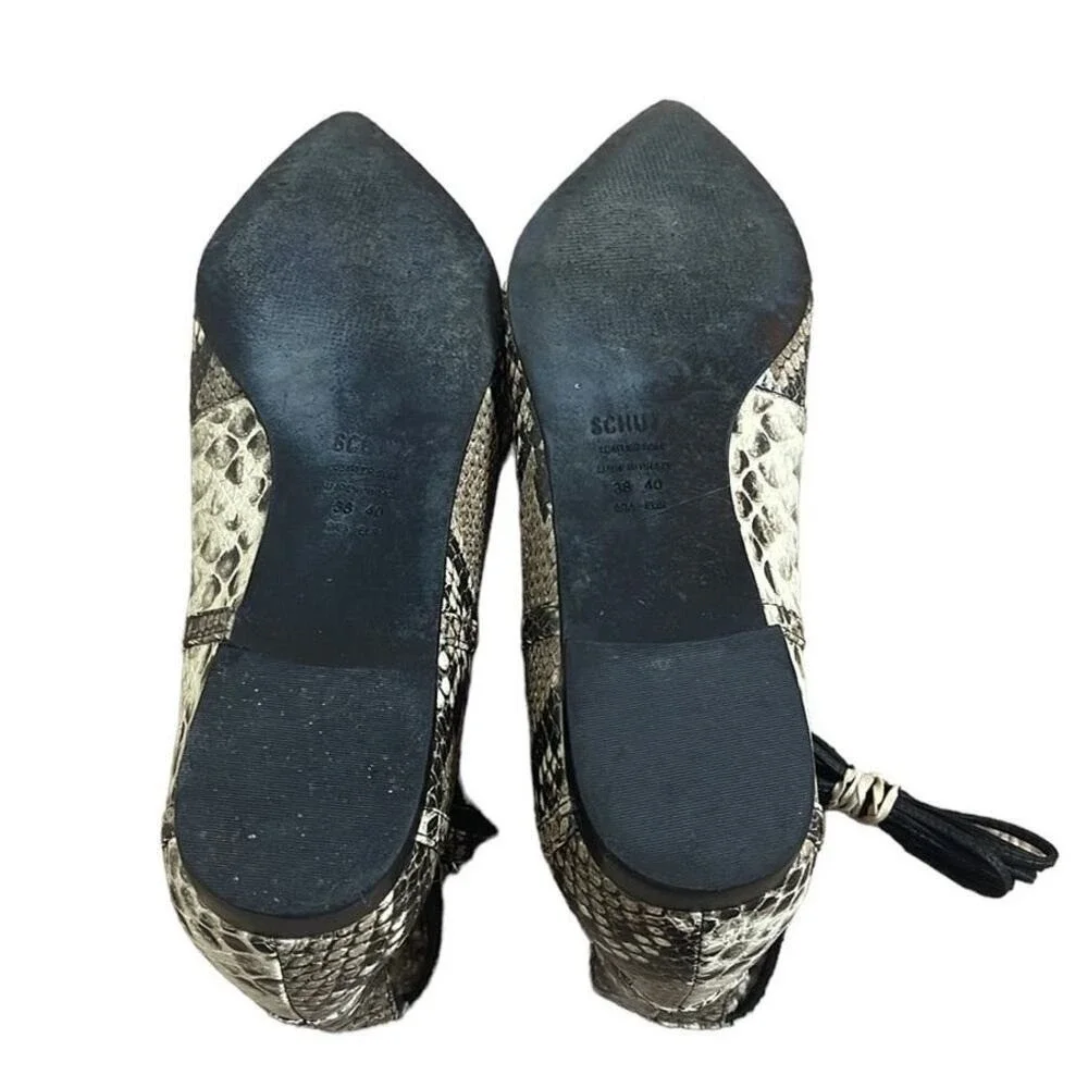 Schutz Beryl Snake Print Lace Up Strappy ‎ Pointy Toe Ballet Flats Size 8